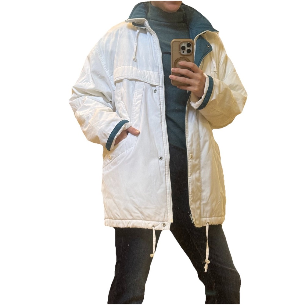 White Ski Coat Parka IZZI M Puffer Jacket 80s Winter Vintage Teal Gorpcore Egypt